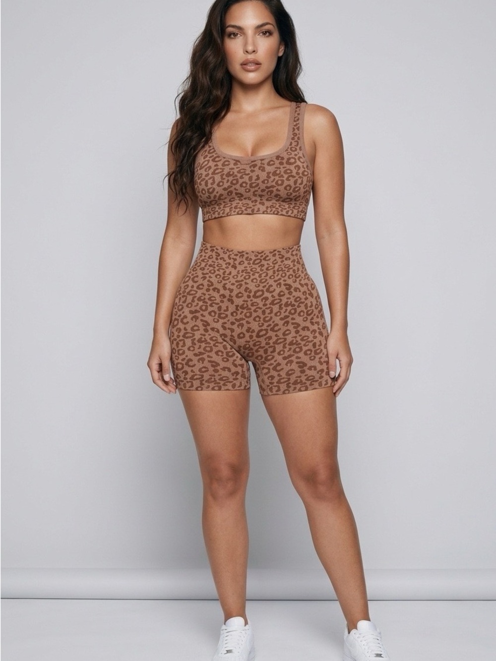 Leopard Print Seamless Active Crop & Bike Short Set